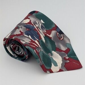 VTG Windsor Silk Tie Burgundy Red Abstract Floral Made in USA 58x4 Mens Necktie